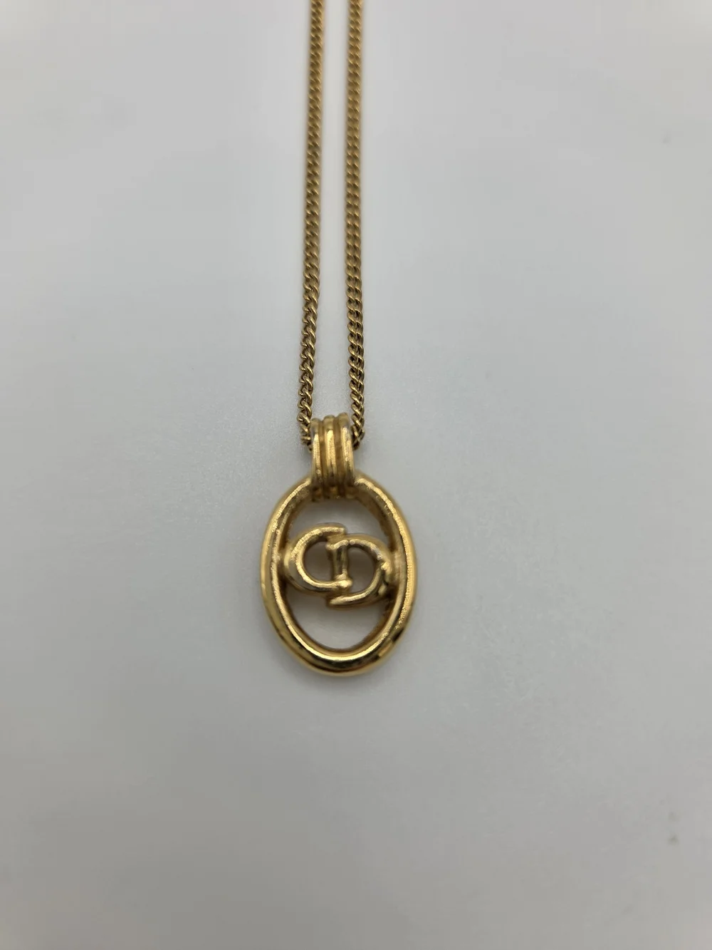 Vintage Christian Dior Gold-Plated CD Logo Oval Pendant Necklace
